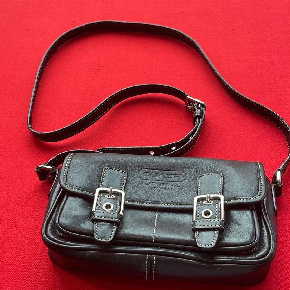 VINTAGE COACH MINI MESSENGER DOUBLE SNAP BAG BLACK/SILVER